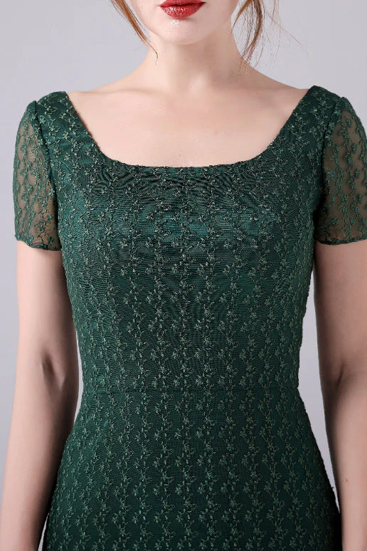 Short sleeves Square Lace Floor Length Backless Mermaid moteher's dress - Image 6