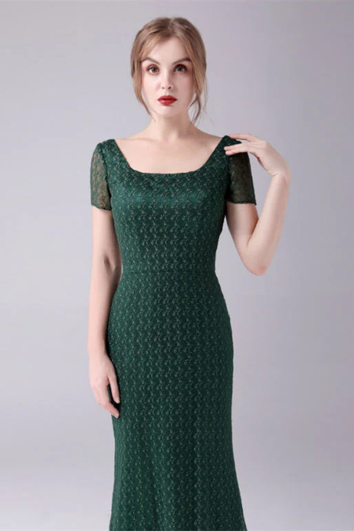 Short sleeves Square Lace Floor Length Backless Mermaid moteher's dress - Image 7