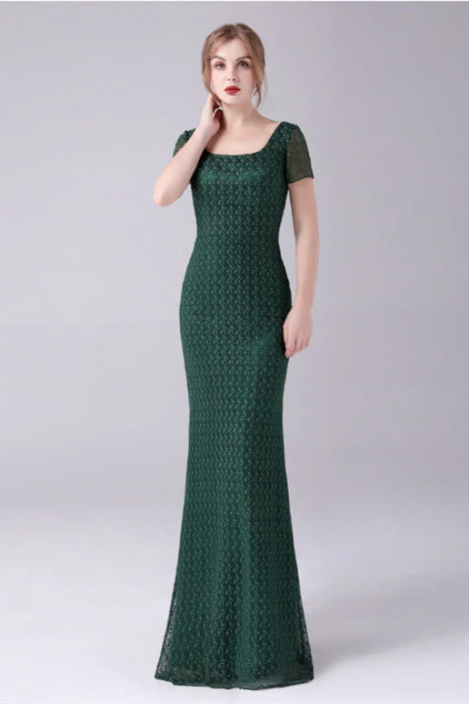 Short sleeves Square Lace Floor Length Backless Mermaid moteher's dress - Image 8