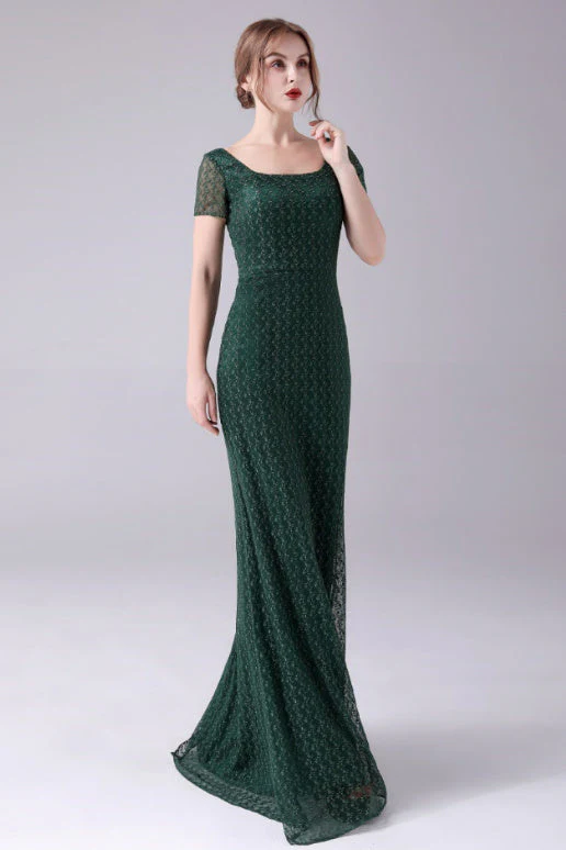 Short sleeves Square Lace Floor Length Backless Mermaid moteher's dress - Image 9