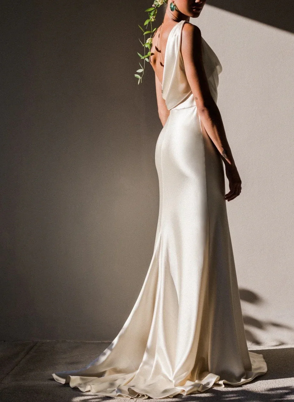 Silk Like Satin Slit Sheath Fitted Wedding Dresses - Image 3