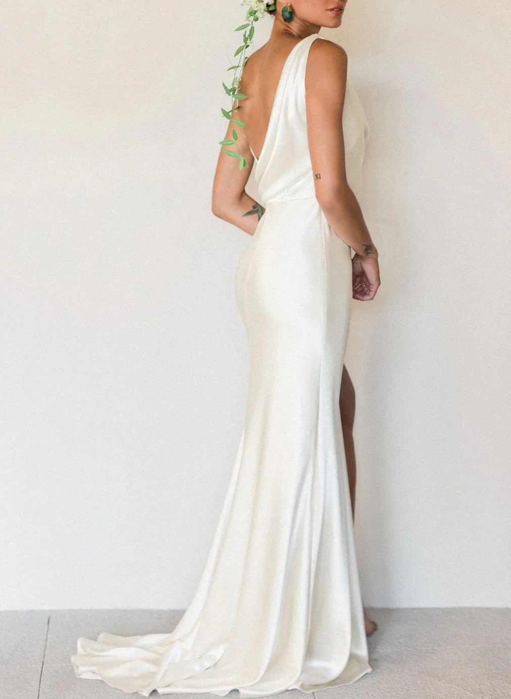 Silk Like Satin Slit Sheath Fitted Wedding Dresses - Image 4