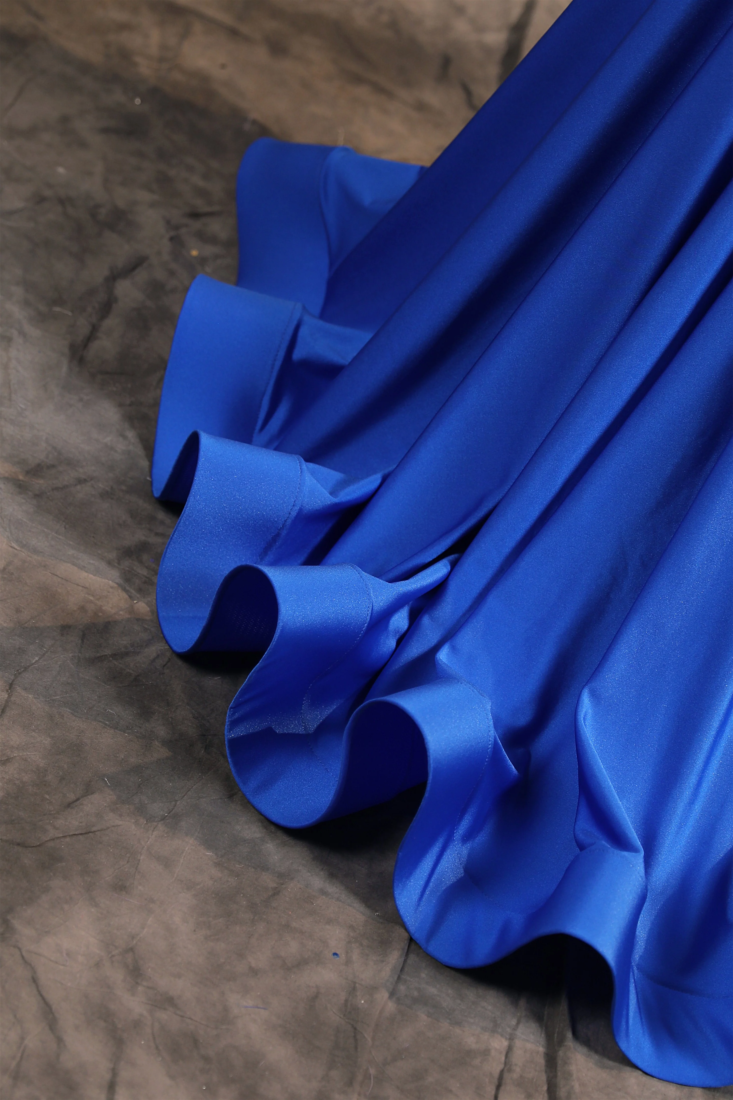 Silver Appliques Blue Satin Mermaid Sleeveless Prom Dresses - Image 8