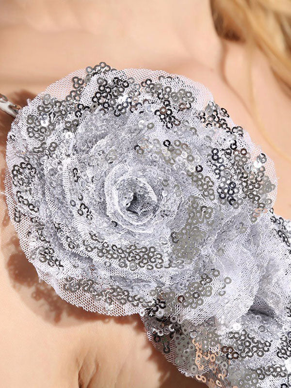 Modern Silver Evening Dress Sequin 2 Piece Mother Dress Sheath Split V Neck Flower Ankle Length Party Dress - Image 8
