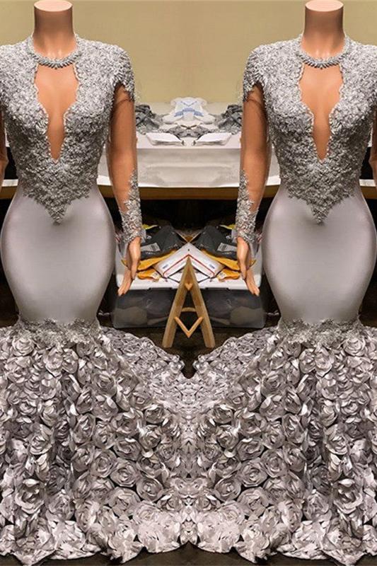 Silver Fit and Flare Floral Prom Dresses Wholesale Lace Appliques Real Shooting Prom Party Gowns - Image 2