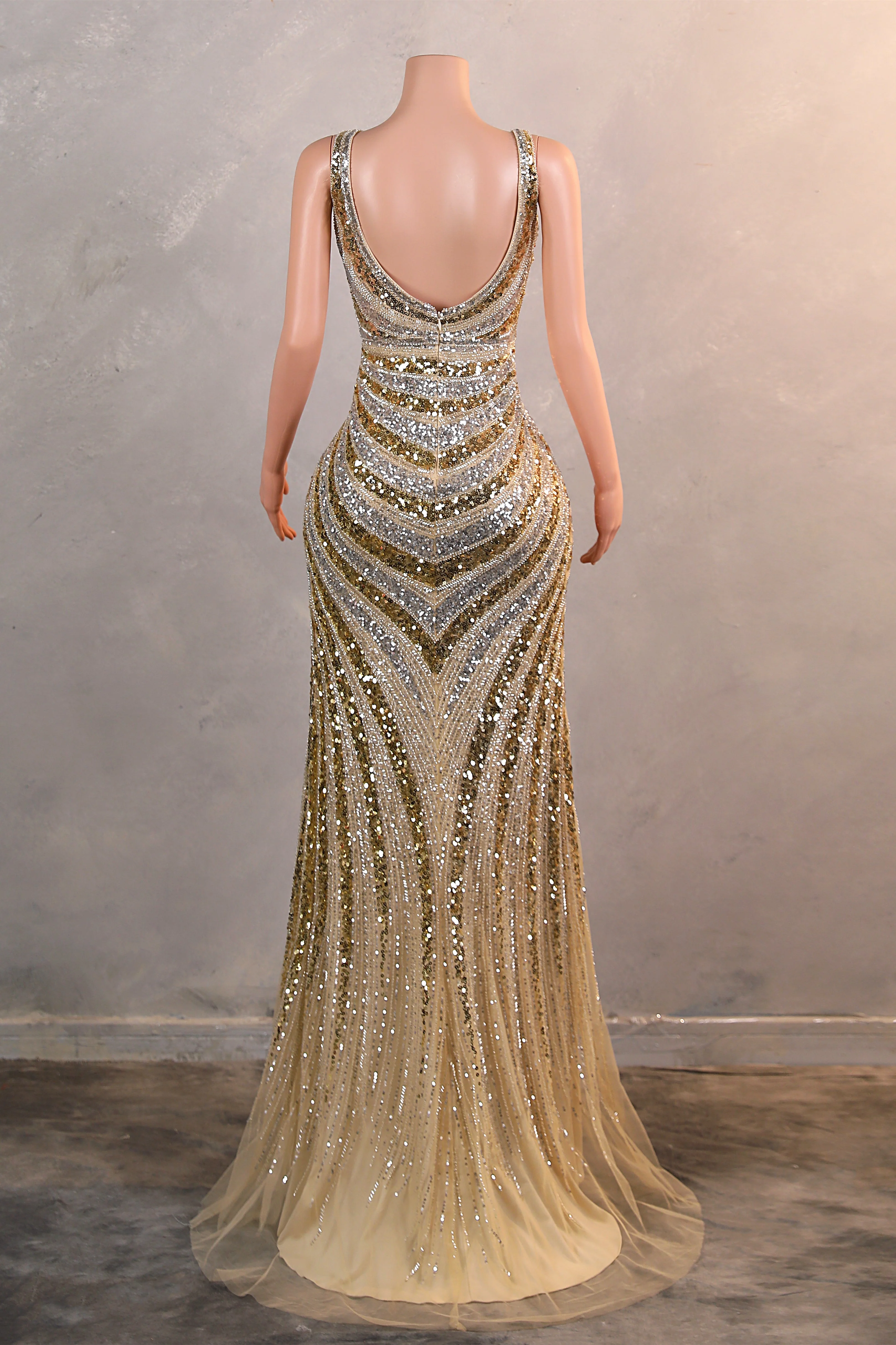Silver Gold High Split V-neck Sleeveless Mermaid Prom Dresses - Image 3