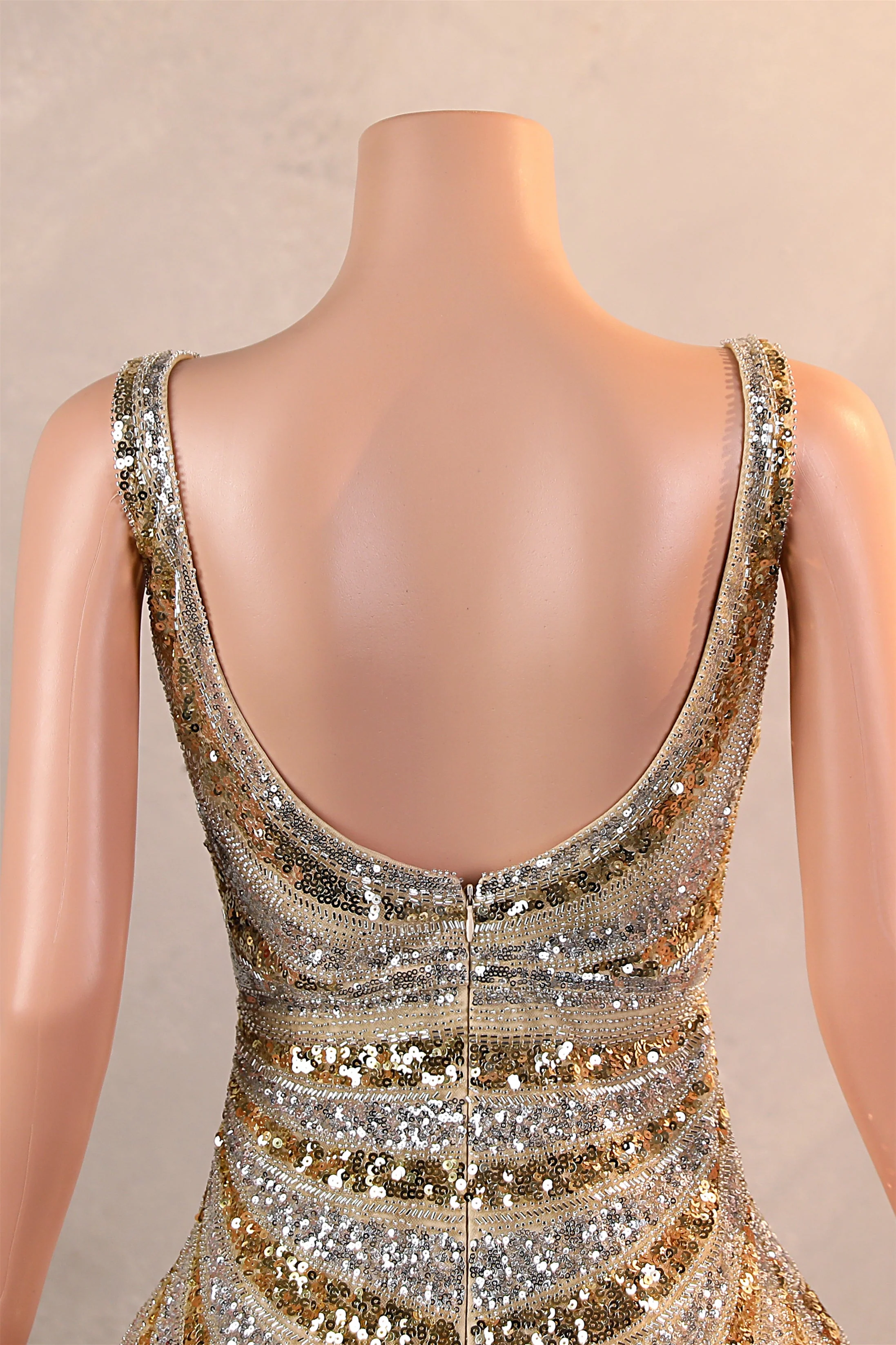 Silver Gold High Split V-neck Sleeveless Mermaid Prom Dresses - Image 6