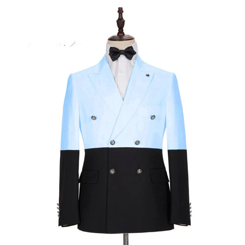 Modern Sky Blue Double Breasted Men Suits with Peaked Lapel - Image 2