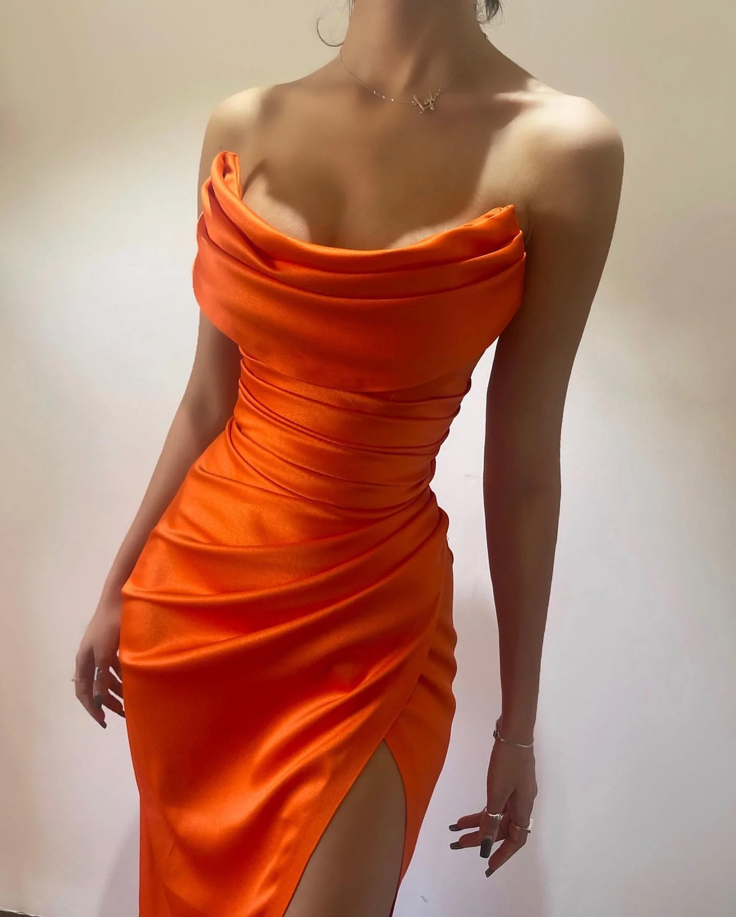 Chic Ankle Length Strapless Classic Prom Dresses Long Slit Online - Image 7