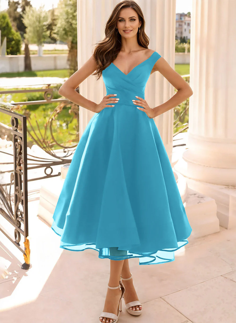Simple Cap Shoulder A-Line Tea-Length Homecoming Dresses - Image 11