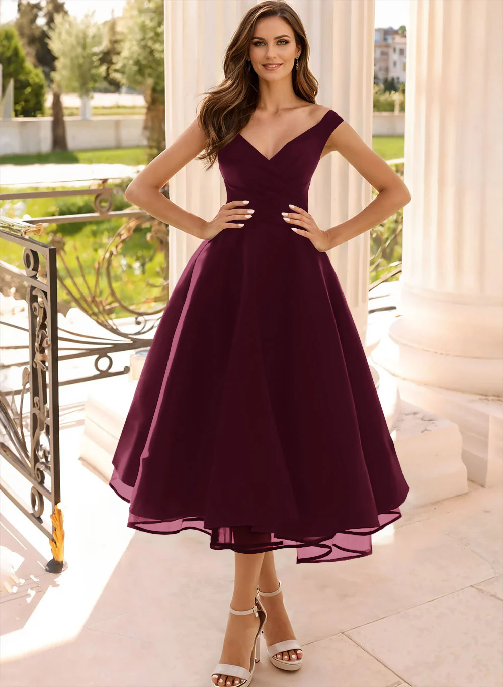 Simple Cap Shoulder A-Line Tea-Length Homecoming Dresses - Image 15