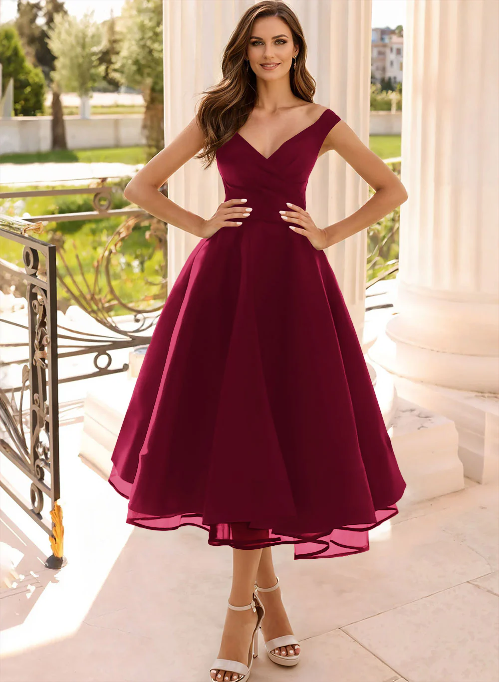 Simple Cap Shoulder A-Line Tea-Length Homecoming Dresses - Image 16