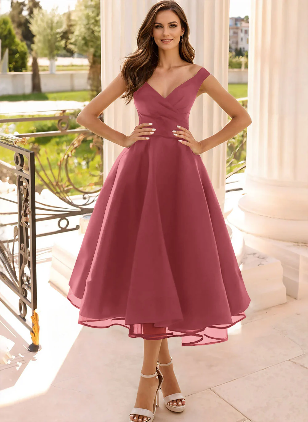 Simple Cap Shoulder A-Line Tea-Length Homecoming Dresses - Image 17