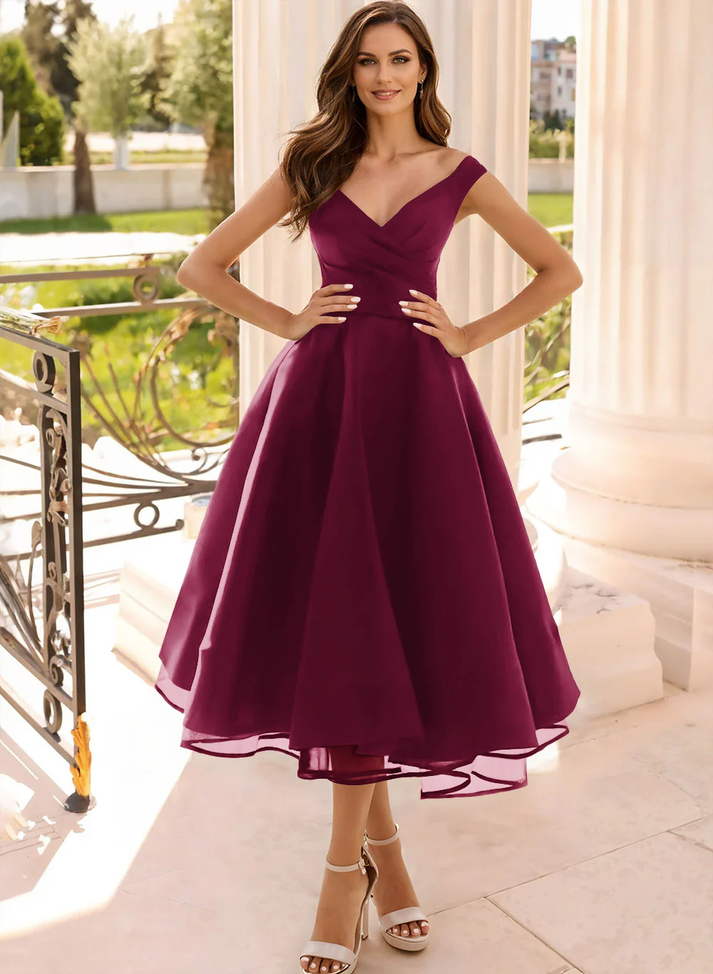 Simple Cap Shoulder A-Line Tea-Length Homecoming Dresses - Image 18