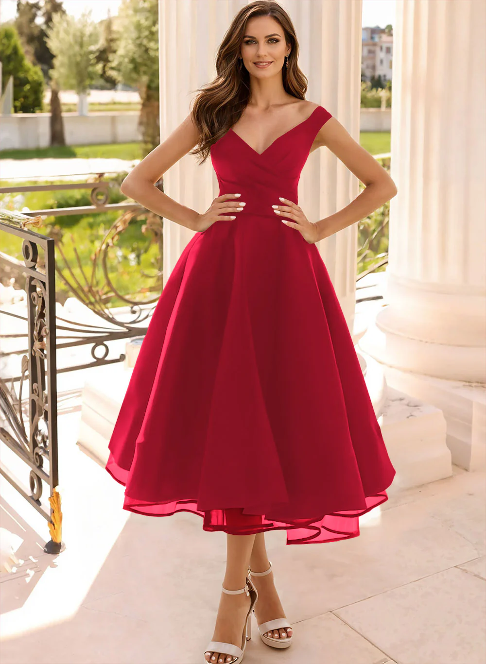 Simple Cap Shoulder A-Line Tea-Length Homecoming Dresses - Image 19