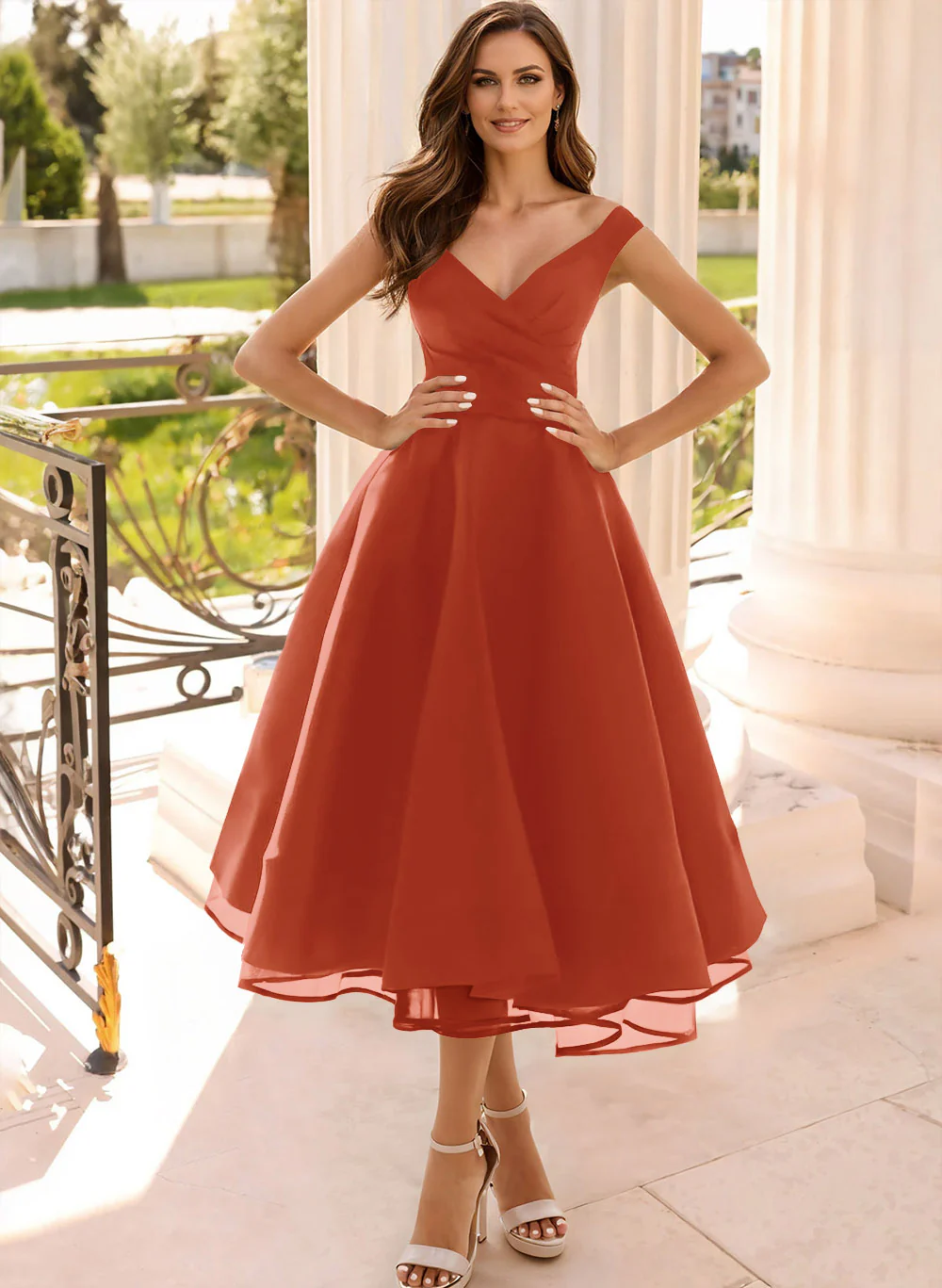 Simple Cap Shoulder A-Line Tea-Length Homecoming Dresses - Image 20