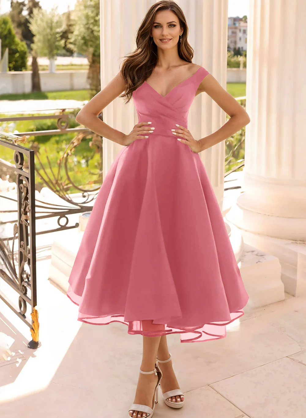 Simple Cap Shoulder A-Line Tea-Length Homecoming Dresses - Image 21