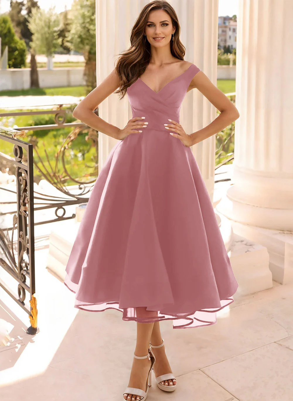 Simple Cap Shoulder A-Line Tea-Length Homecoming Dresses - Image 24