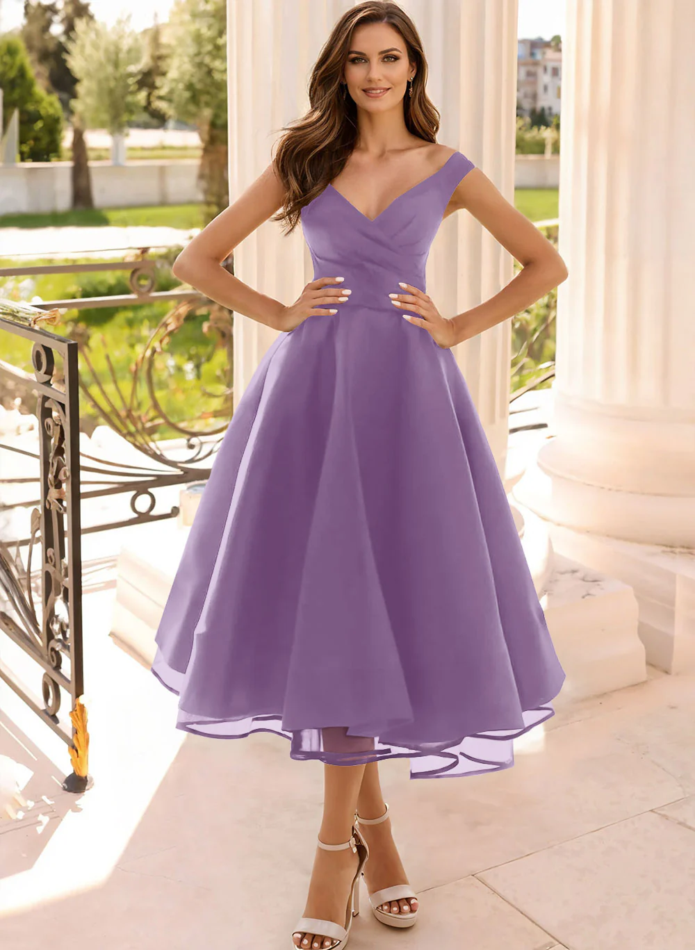 Simple Cap Shoulder A-Line Tea-Length Homecoming Dresses - Image 30