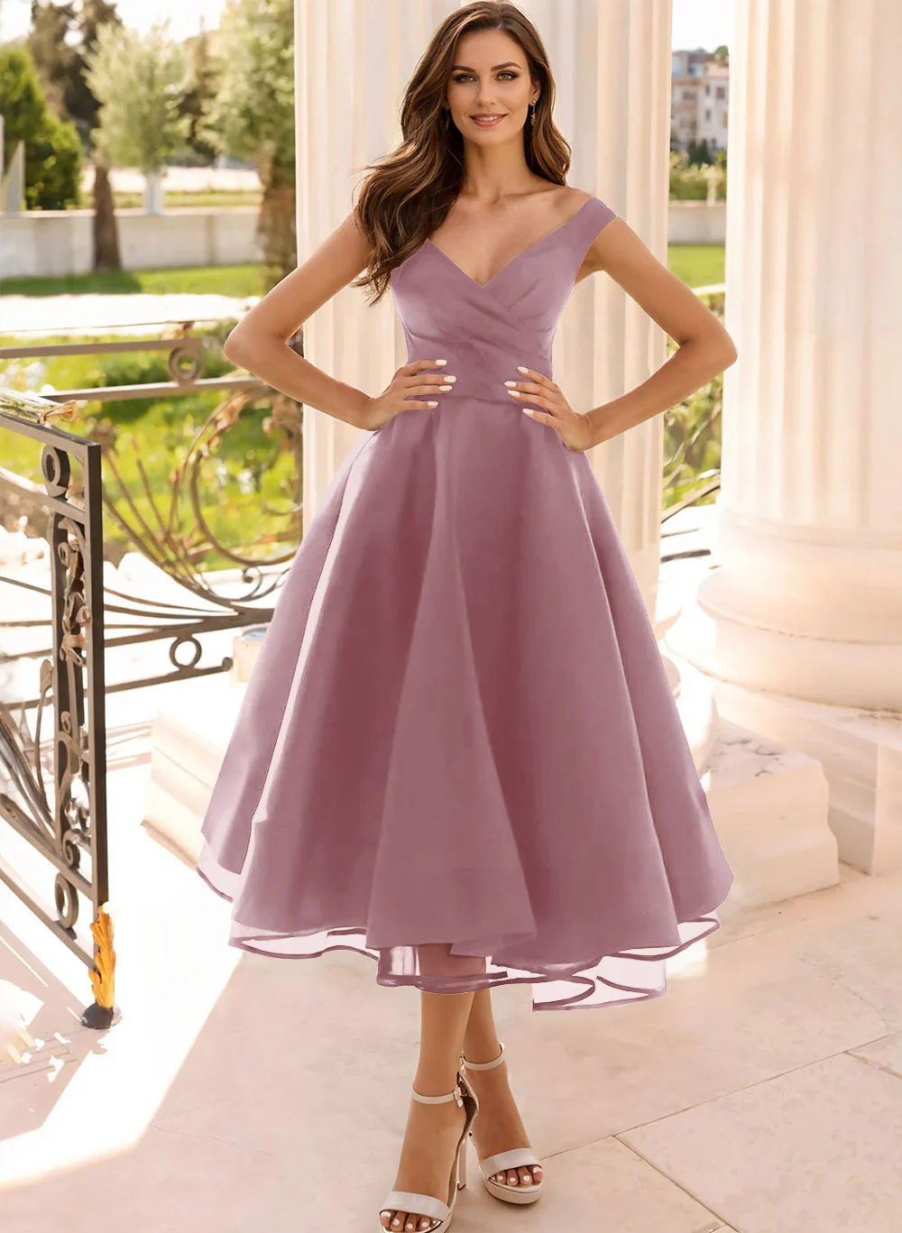 Simple Cap Shoulder A-Line Tea-Length Homecoming Dresses - Image 31