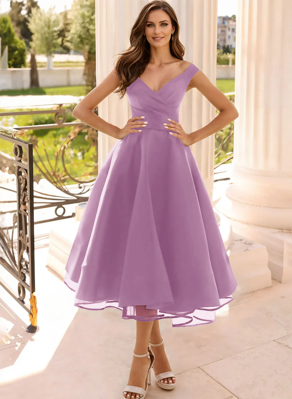 Simple Cap Shoulder A-Line Tea-Length Homecoming Dresses - Image 32