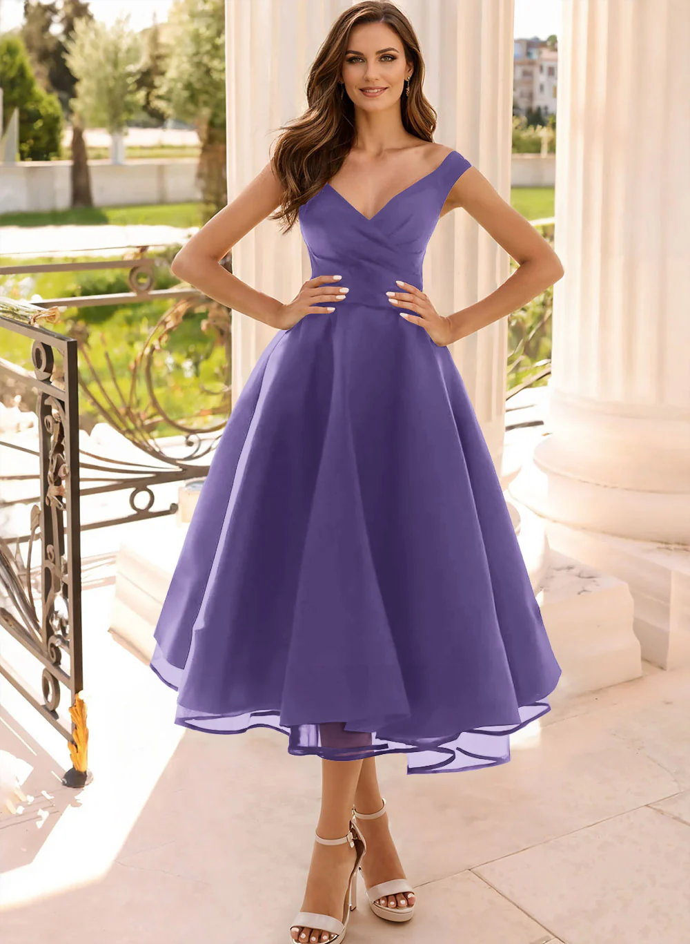 Simple Cap Shoulder A-Line Tea-Length Homecoming Dresses - Image 35