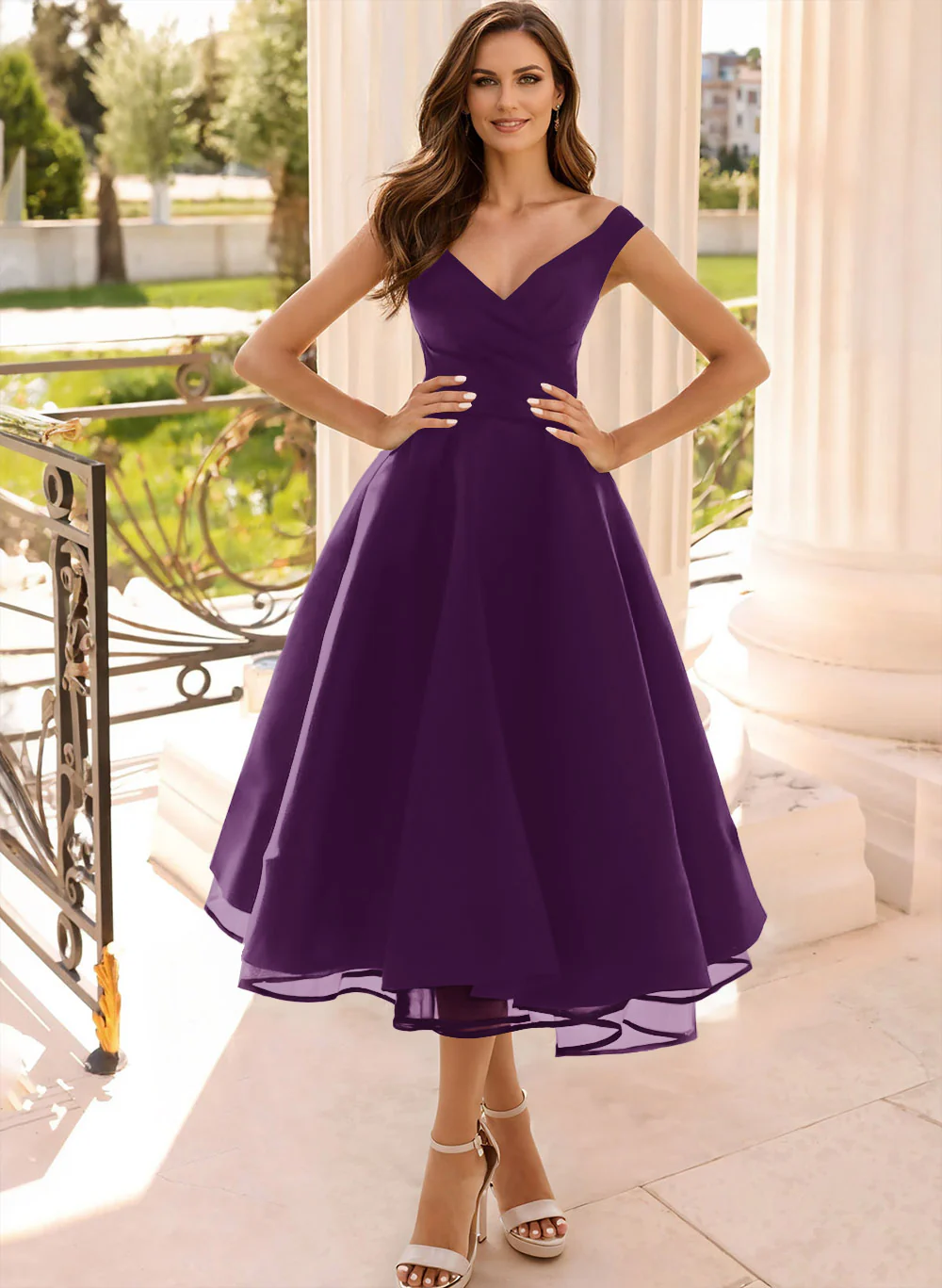 Simple Cap Shoulder A-Line Tea-Length Homecoming Dresses - Image 37