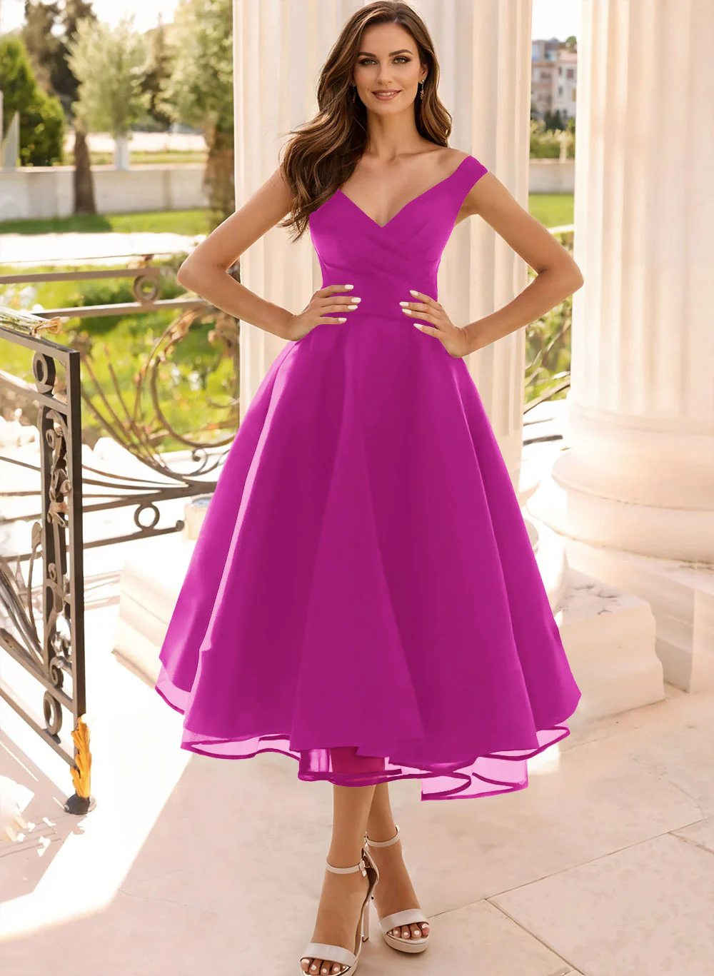 Simple Cap Shoulder A-Line Tea-Length Homecoming Dresses - Image 39