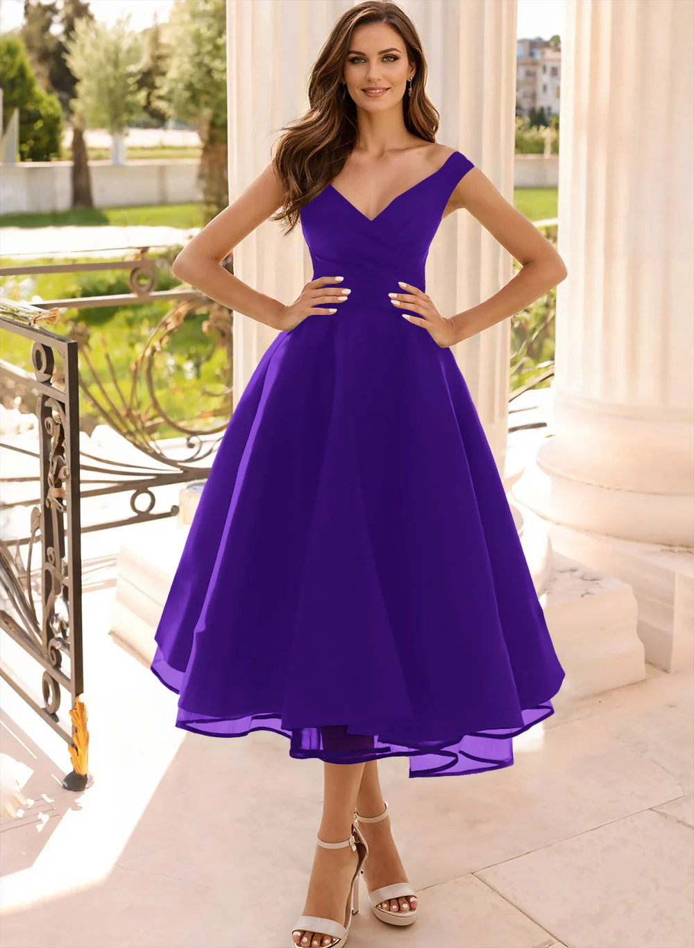 Simple Cap Shoulder A-Line Tea-Length Homecoming Dresses - Image 41
