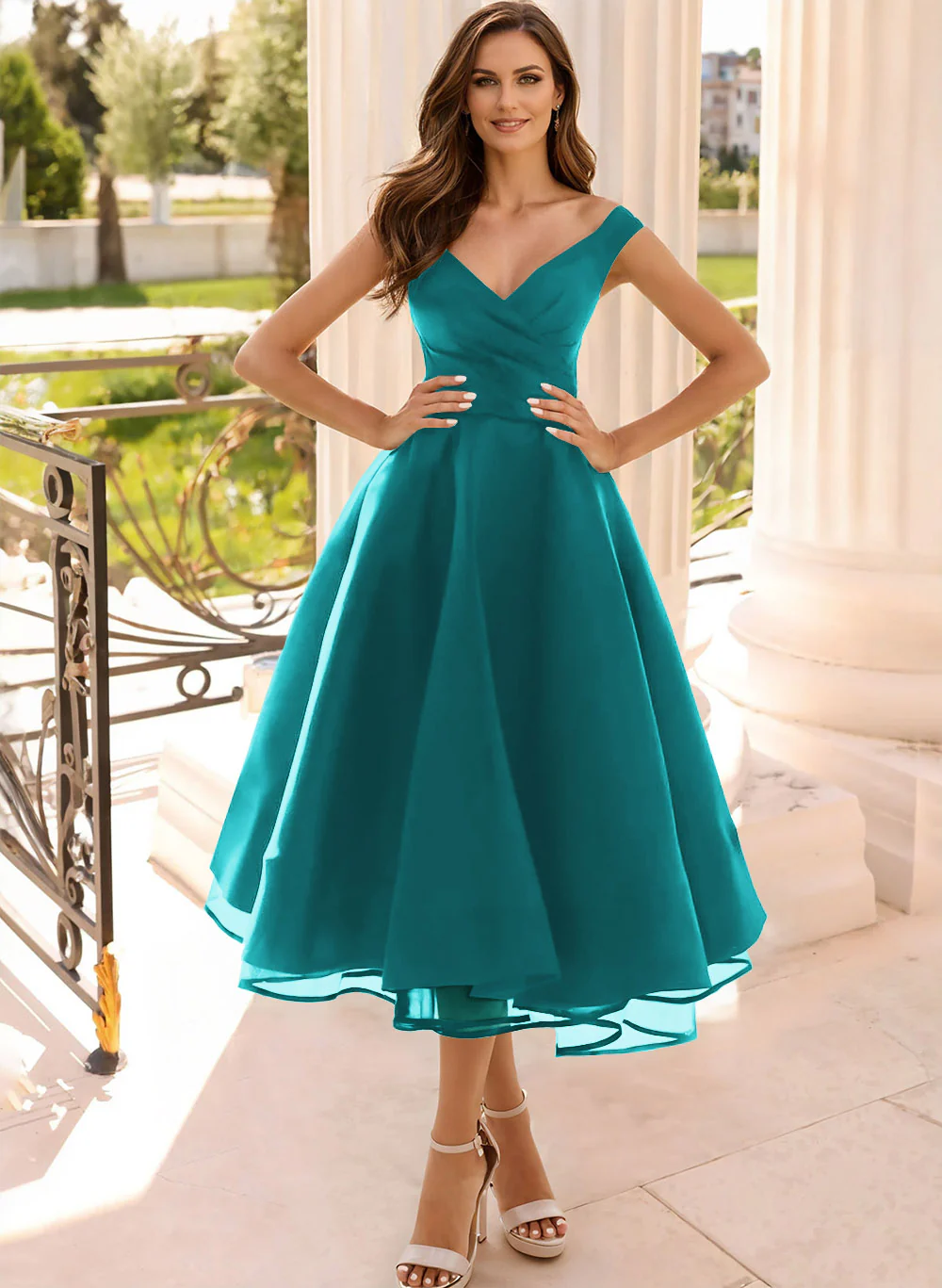 Simple Cap Shoulder A-Line Tea-Length Homecoming Dresses - Image 48