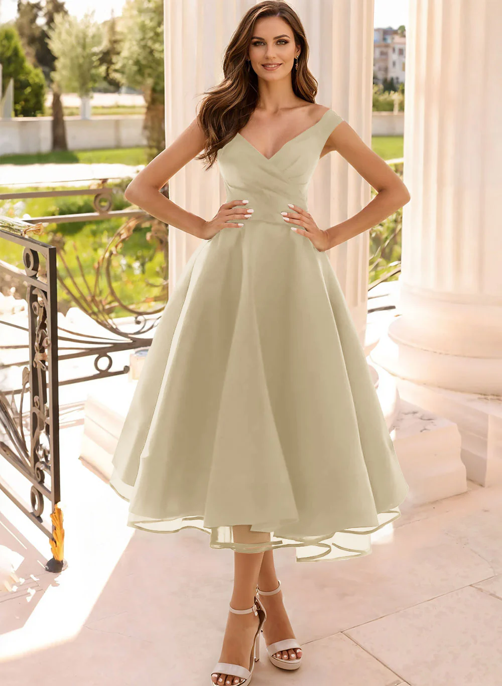 Simple Cap Shoulder A-Line Tea-Length Homecoming Dresses - Image 53