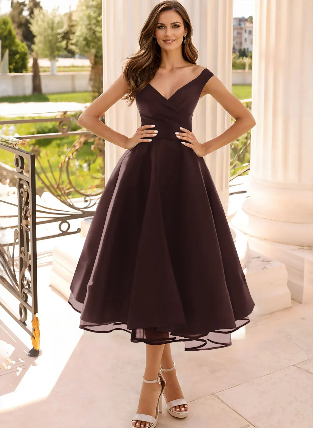 Simple Cap Shoulder A-Line Tea-Length Homecoming Dresses - Image 61