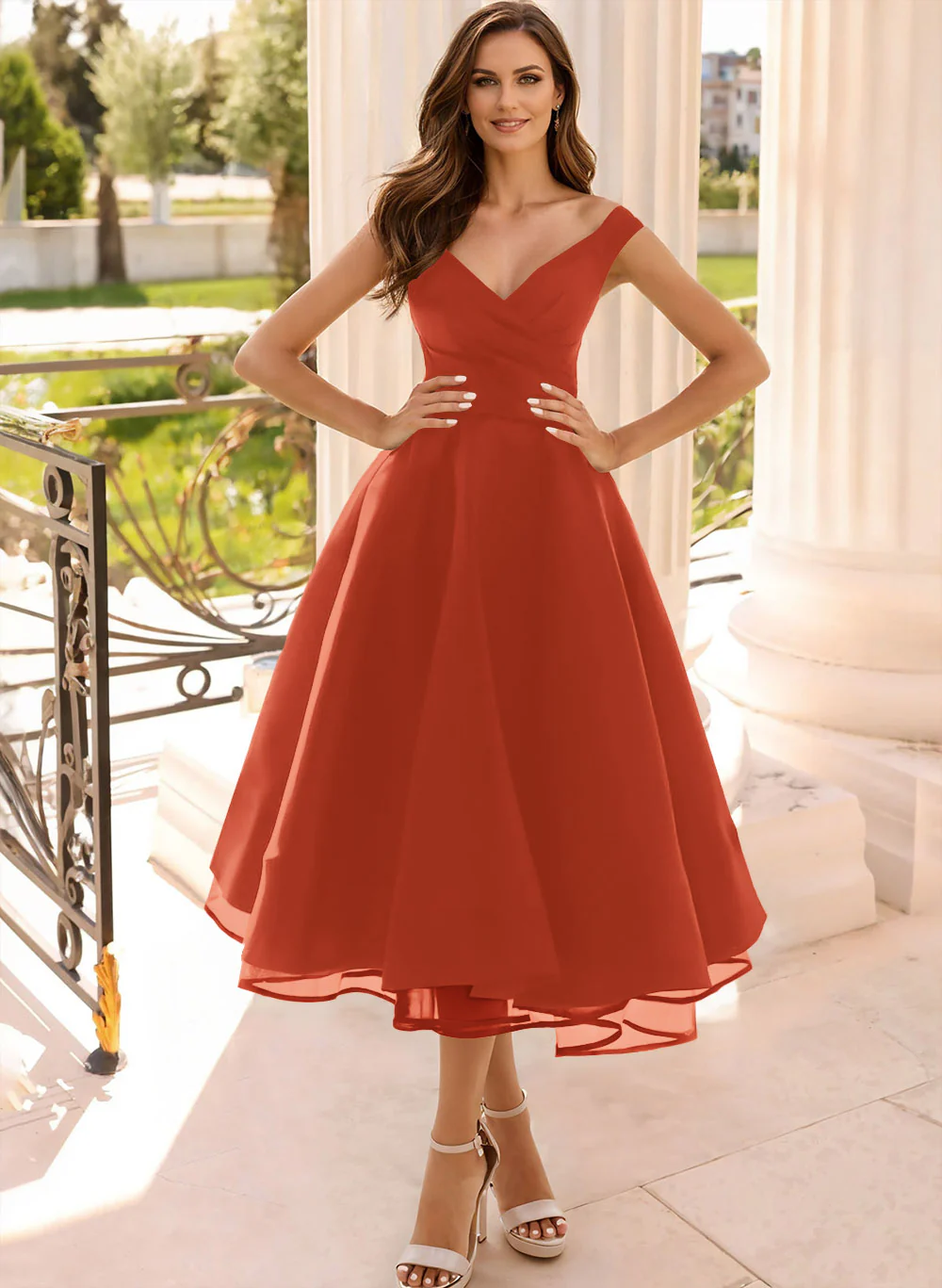 Simple Cap Shoulder A-Line Tea-Length Homecoming Dresses - Image 68