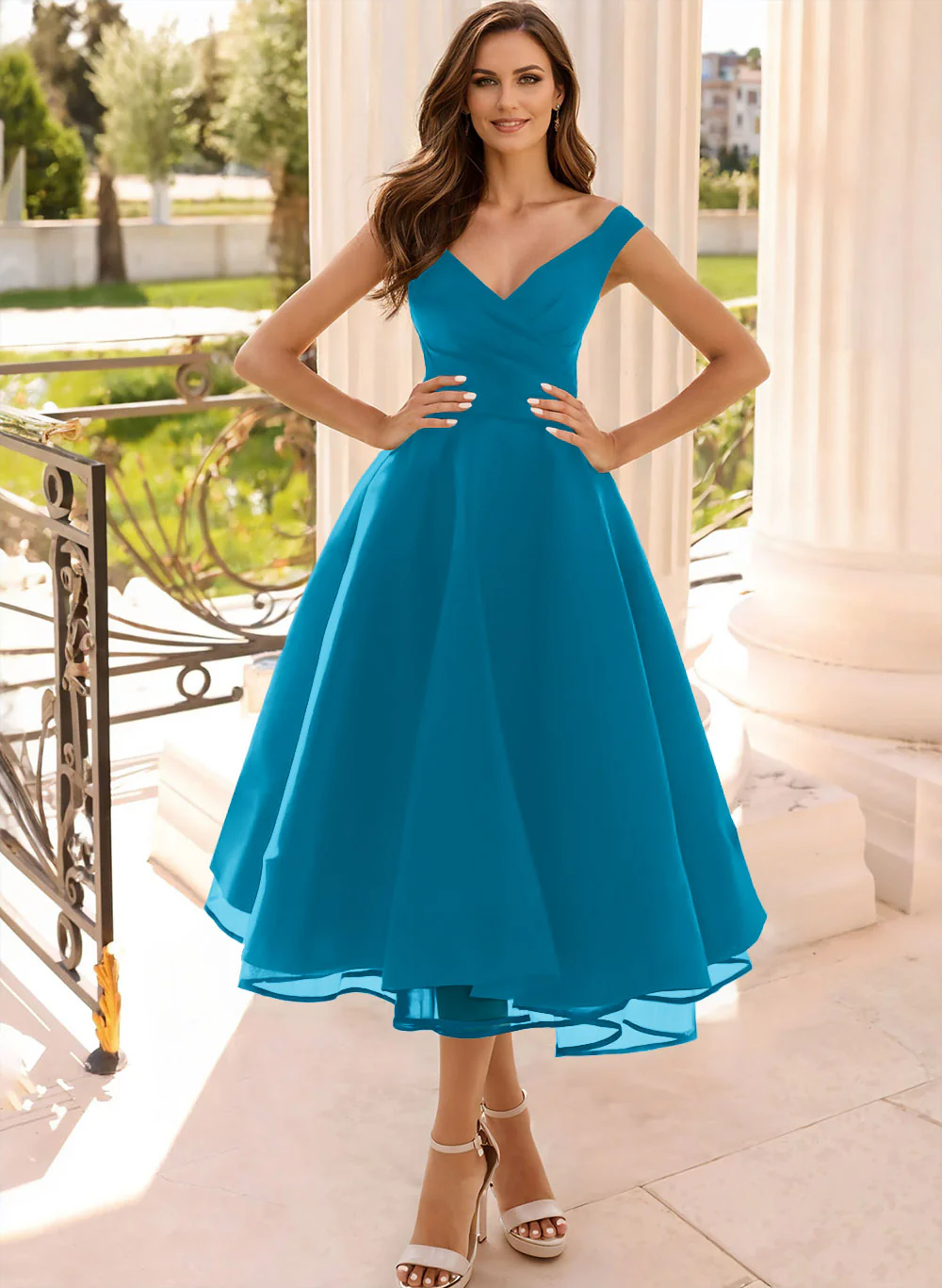 Simple Cap Shoulder A-Line Tea-Length Homecoming Dresses - Image 69