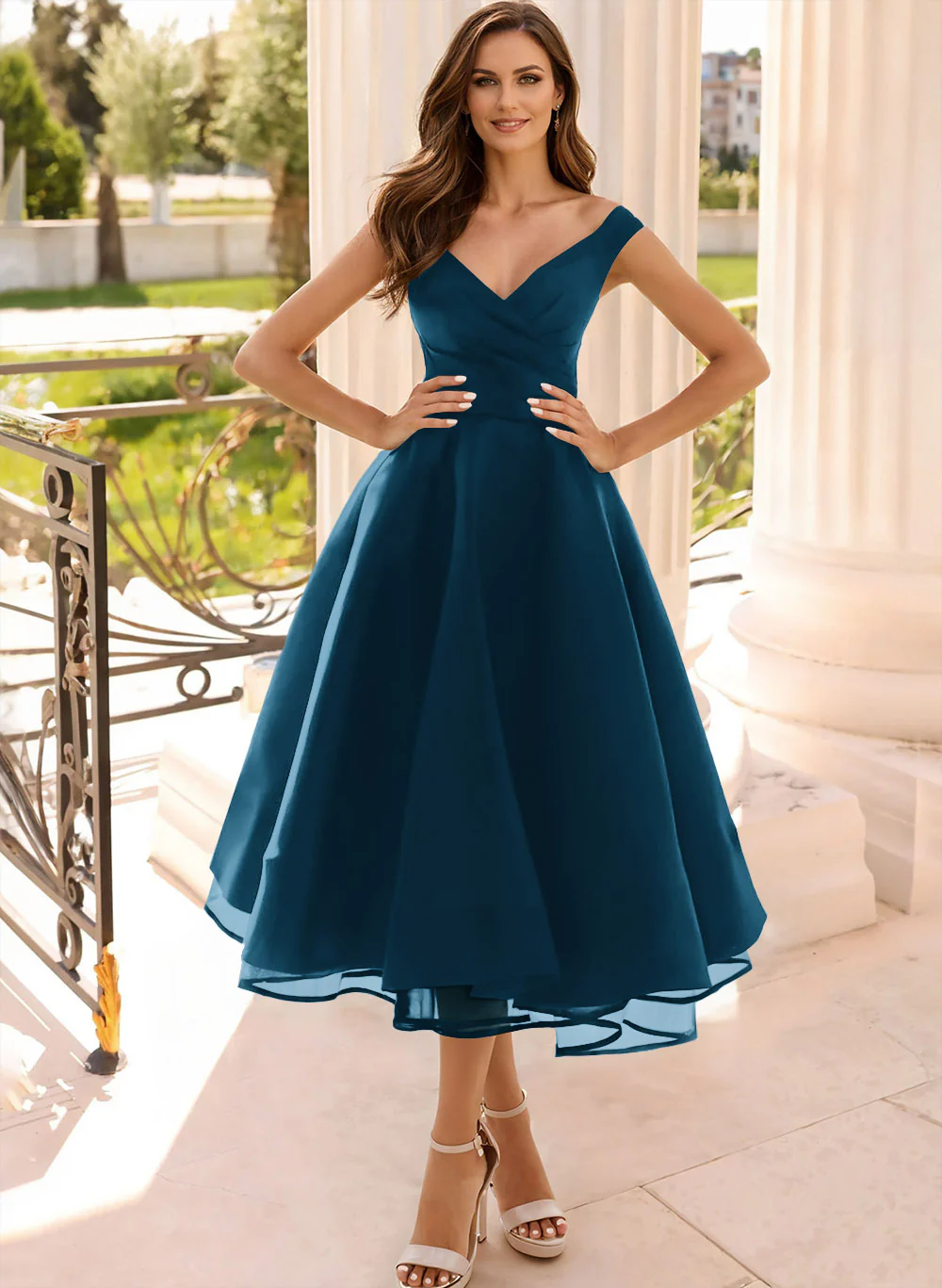 Simple Cap Shoulder A-Line Tea-Length Homecoming Dresses - Image 8