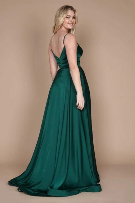 Chic Green Spaghetti-Straps Sleeveless Column Satin Evening Dresses With Ruffles - Image 2