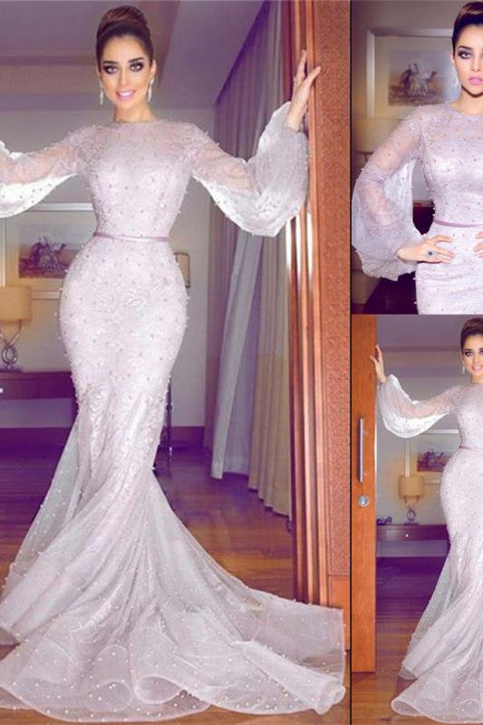 Simple Lavender Bubble Sleeves Full Beads Evening Dresses Lace Fit and Flare Wholesale Prom Dresses - Image 3
