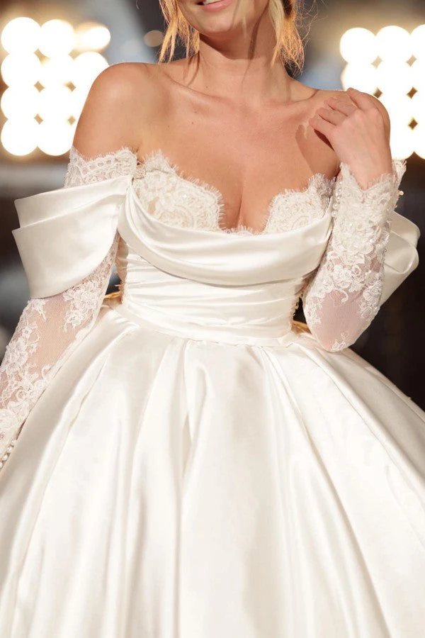 Modern Long Long Off-the-Shoulder Princess Lace Wedding Dresses Online With Long Sleevess - Image 4