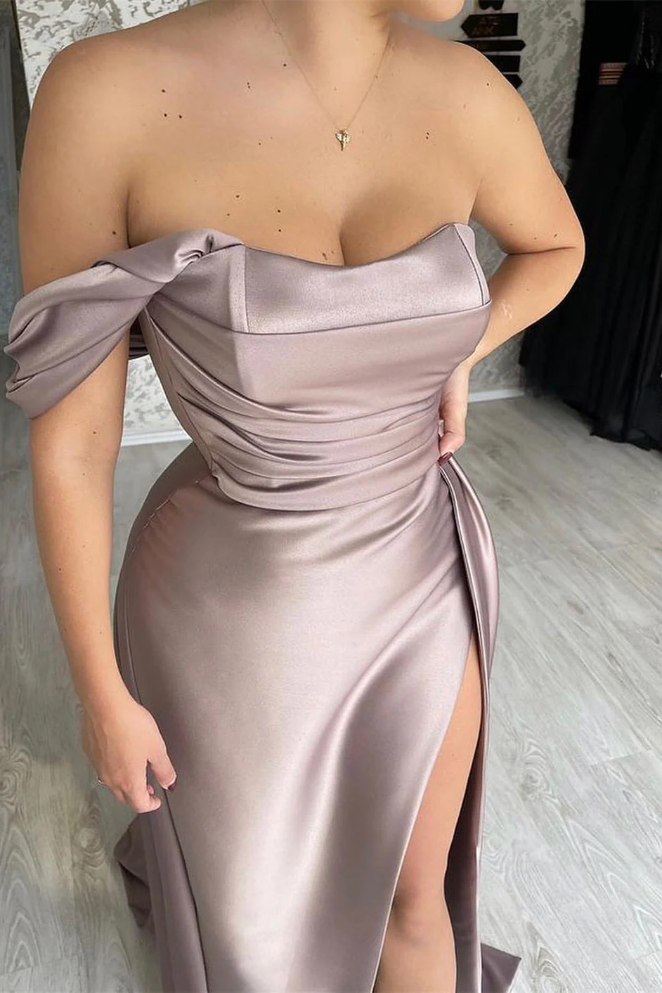 Classic Off-the-shoulder Sleeveless  Slit Prom Dresses Mermaid Long - Image 2