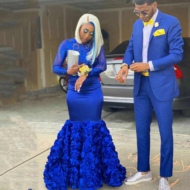 Simple Royal Blue Men's Suit Notch Lapel Slim Fit Prom Outfits - Image 2