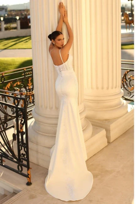 Modern Spaghetti-Straps Sleeveless Mermaid Wedding Dresses Online With Lace - Image 2