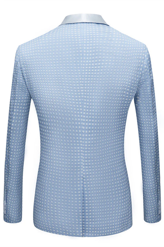 Sky Blue Fashion Dot Wedding Groom Suits with Shawl Lapel - Image 2