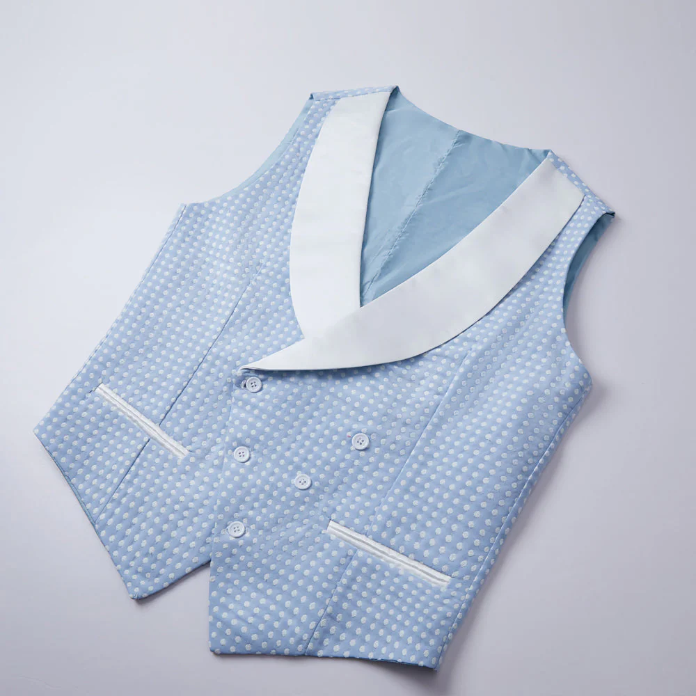 Sky Blue Fashion Dot Wedding Groom Suits with Shawl Lapel - Image 3