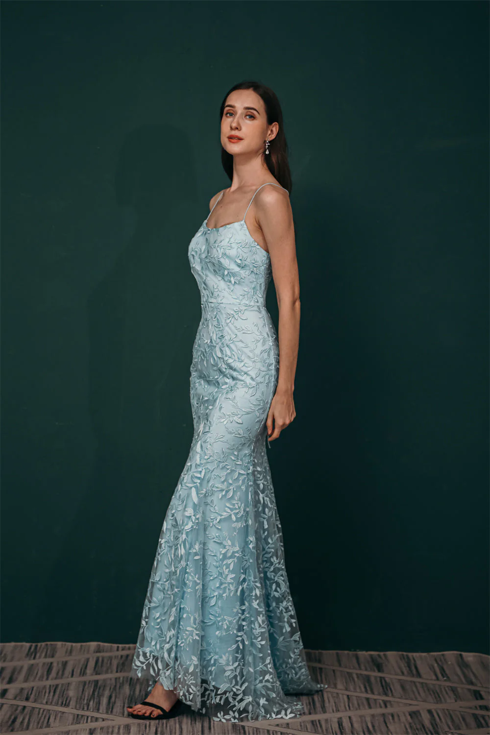 Sky blue Lace Criss-cross back Mermaid Prom Dress - Image 5