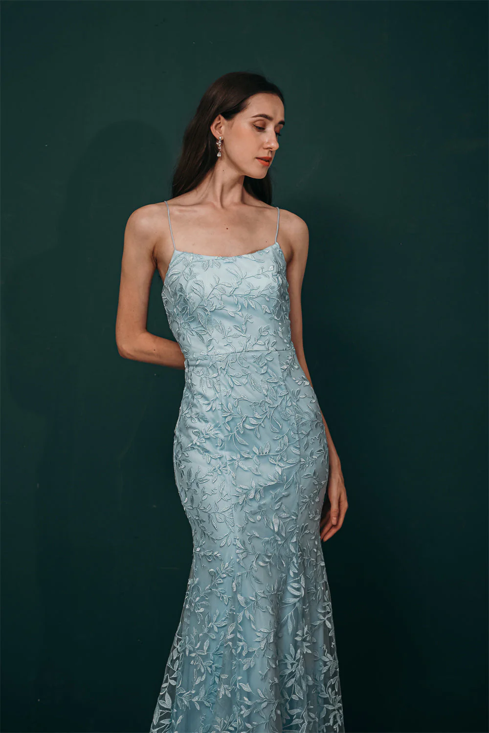Sky blue Lace Criss-cross back Mermaid Prom Dress - Image 6