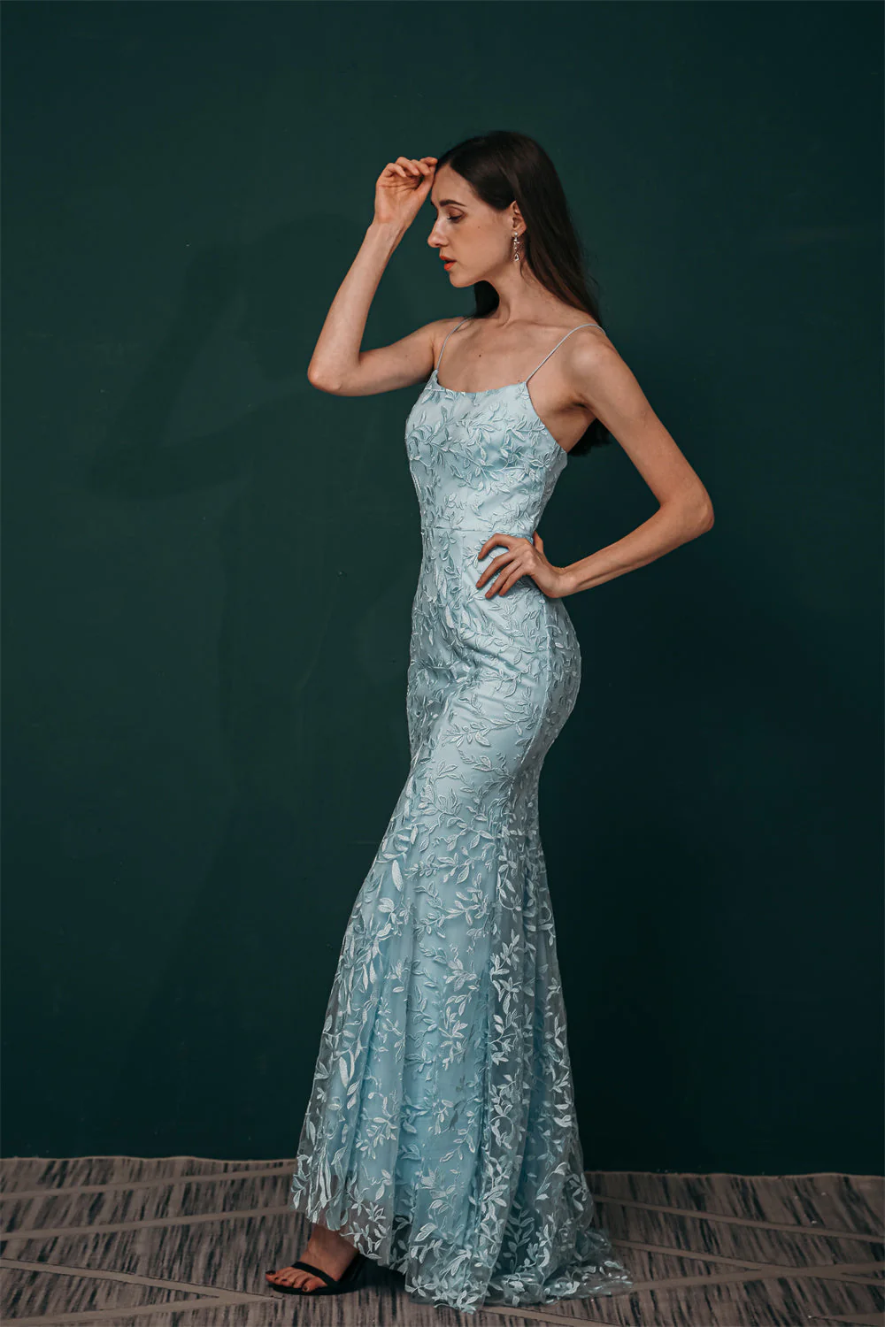 Sky blue Lace Criss-cross back Mermaid Prom Dress - Image 7