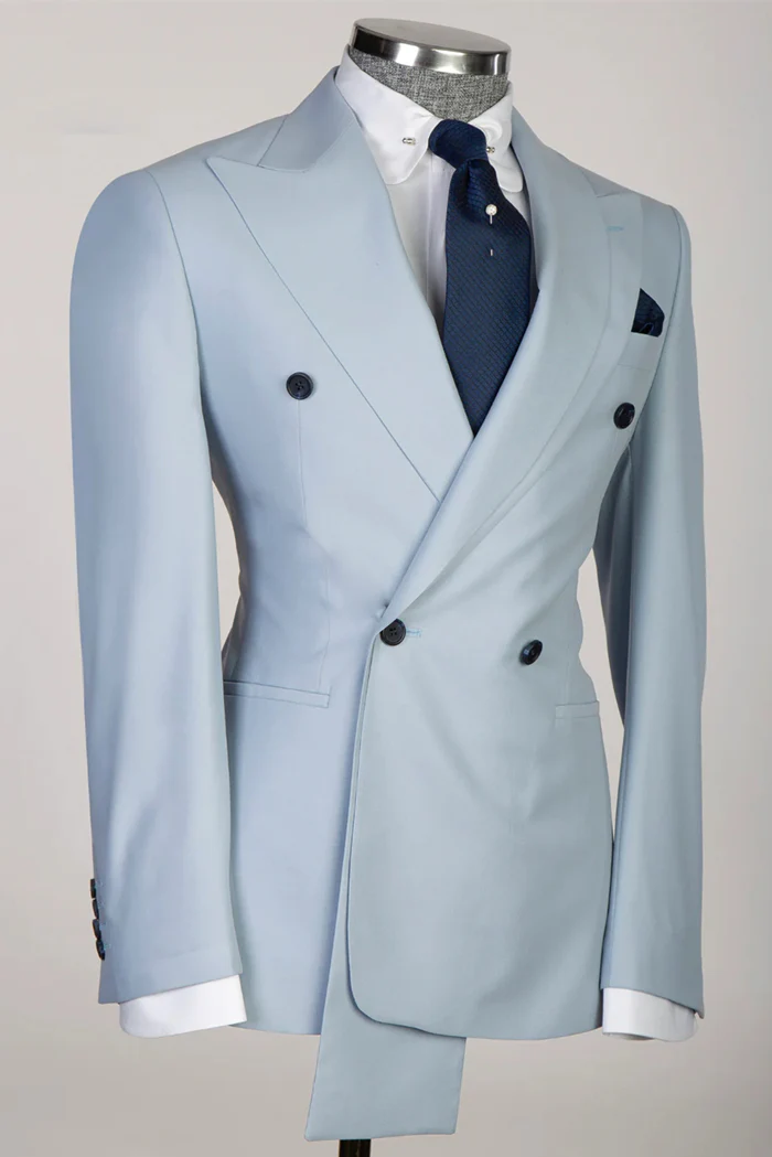 Sky Blue Peaked Lapel Double-Breasted Prom Suit - Image 2
