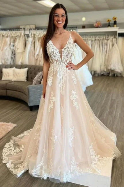 Sleeveless A-Line Floor Length Spaghetti Straps Wedding Dresses - Image 3