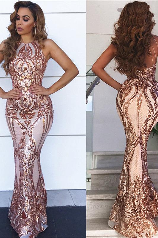 Sleeveless Appliques Chic Sheath Prom Dresses Mermaid Champagne Evening Dress - Image 3