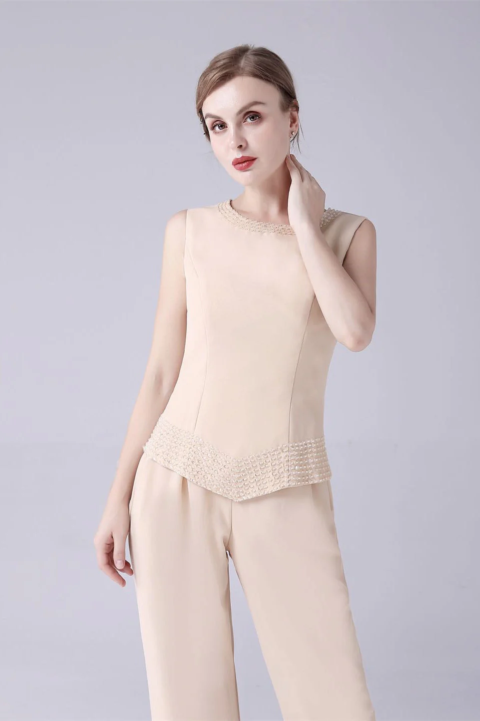 Sleeveless jewel beading vintage mother's suit - Image 3